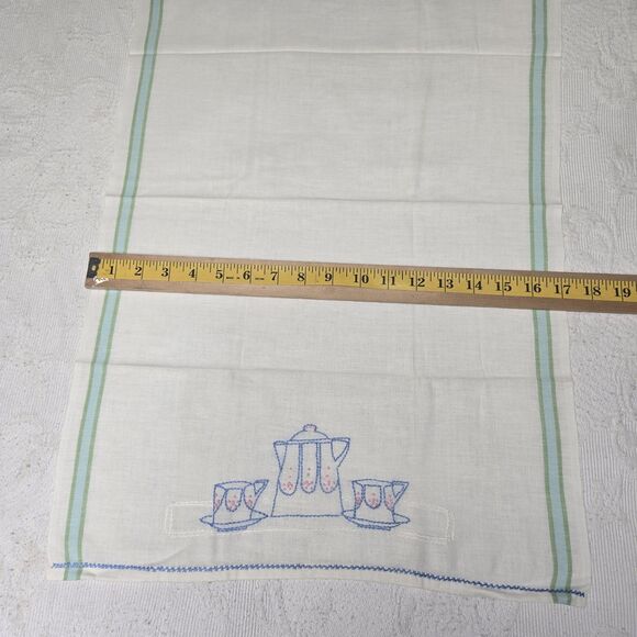 Vintage Decorative Hand Towel Embroidered Tea Set Collectable Kitchen Decor - Picture 5 of 5